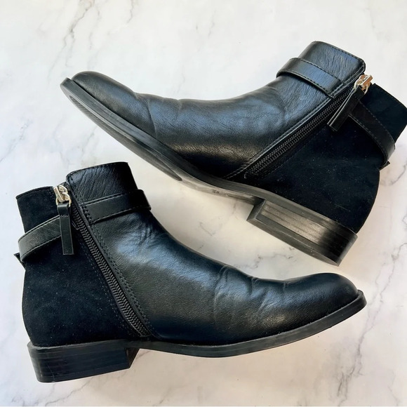 Zara Basic Women's Black Leather Suede Bootie Ankle Boots Pearl Buckle Size 5.5 - Picture 3 of 16